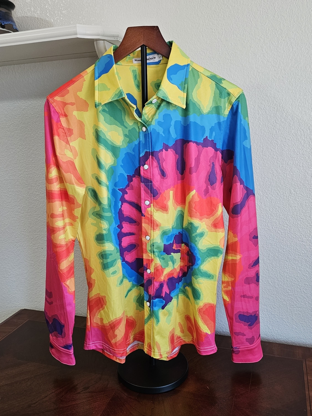 Ranch Dress'n Women's Tie-Dye Long Sleeve Pearl Snap Western Style Shirt, Small